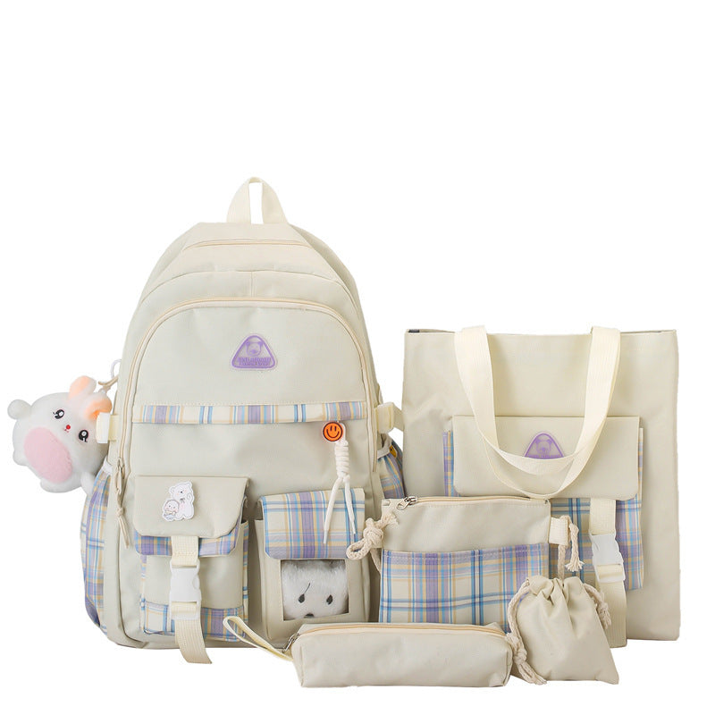 Cute Preppy Style Backpack Five-piece Set
