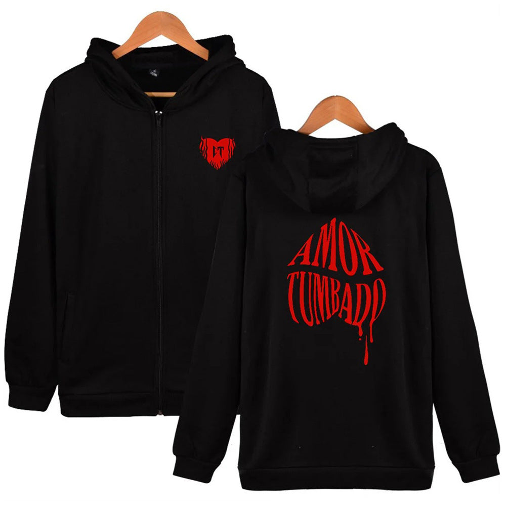 Felpa con cappuccio zip lunga con stampa, maniche lunghe e coulisse, in fleece morbido di Valstrend shop.