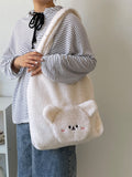 Autumn And Winter Plush Three-dimensional Big Face Bear Lamb Wool Shoulder Bag