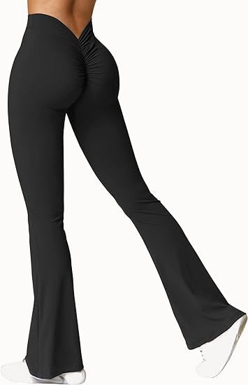 Pantaloni yoga a campana Valstrend in tessuto quick-drying color pesca per fitness e esercizi, con vita alta e stile comodo