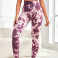 Leggings fitness donna Valstrend con motivo tie-dye pesca, vita alta, elasticizzati e aderenti per yoga e allenamenti