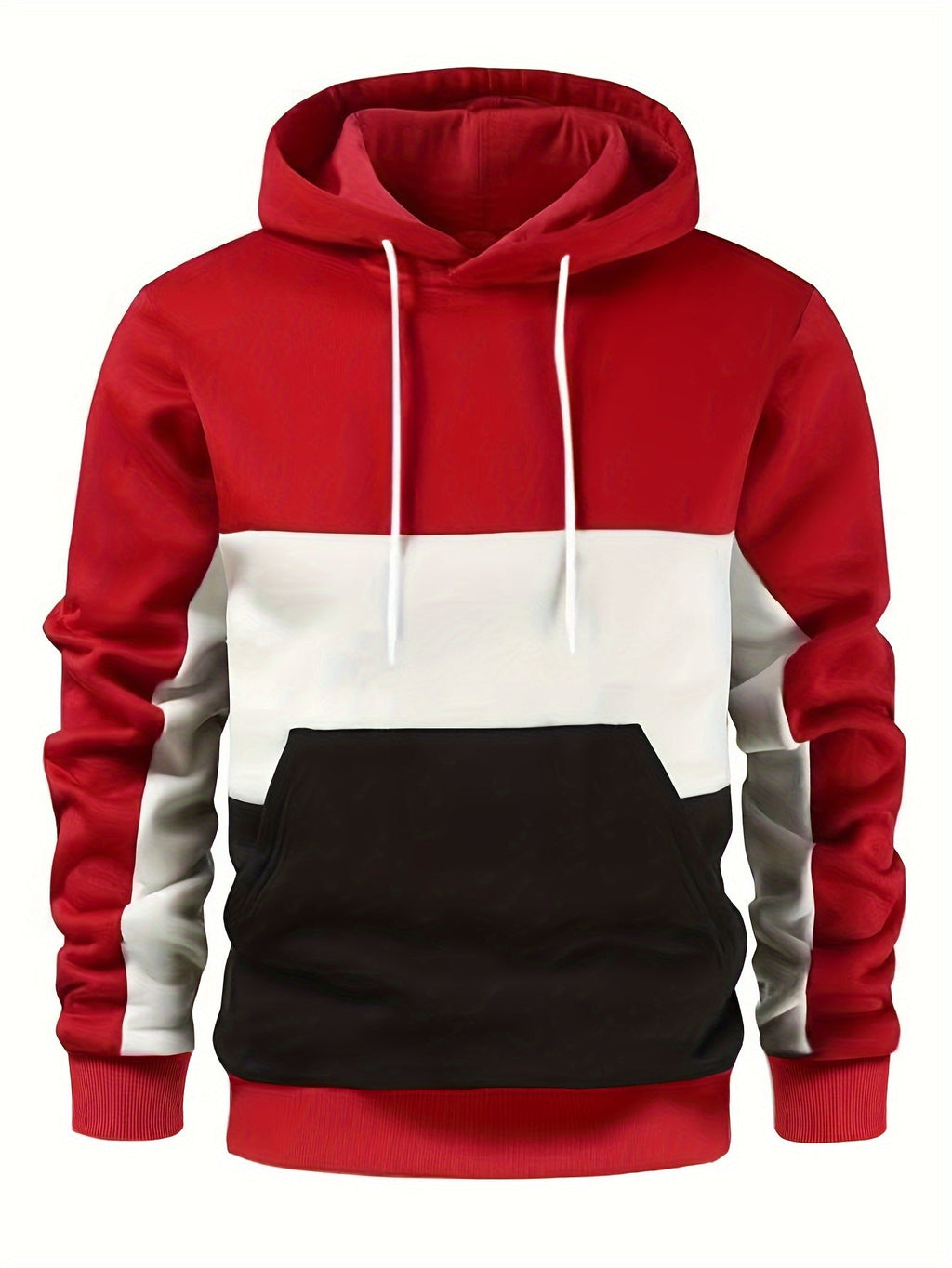 Men's Casual Color Block Hoodie - Thick, Warm Pullover with Kangaroo Pocket for Fall/Winter, Machine Washable