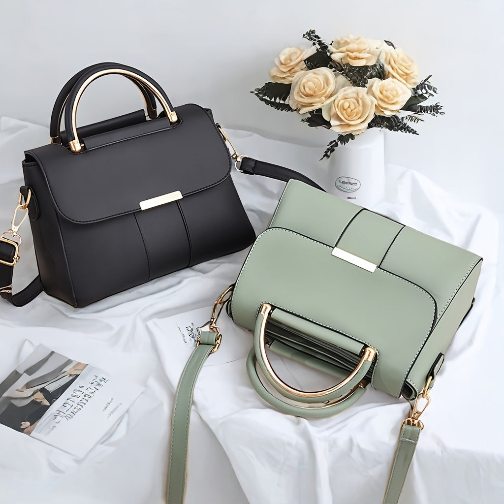 Borsa tote grande Valstrend donna in eco-pelle resistente, con tracolla regolabile e chiusura magnetica, colore khaki, bianco o nero.