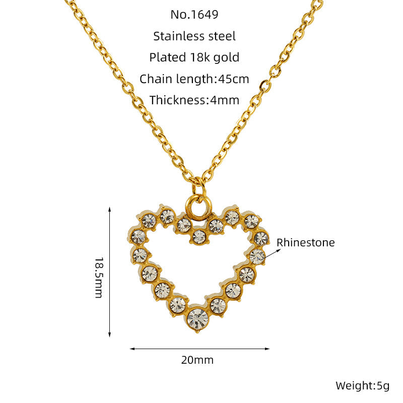 Collana donna in acciaio titanio con design a forma di cuore e decorazioni in diamanti, elegante e resistente.