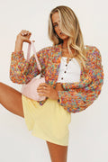 Cardigan a maniche a lanterna in maglia intrecciata con motivo arcobaleno, stile a mano, marca Valstrend.