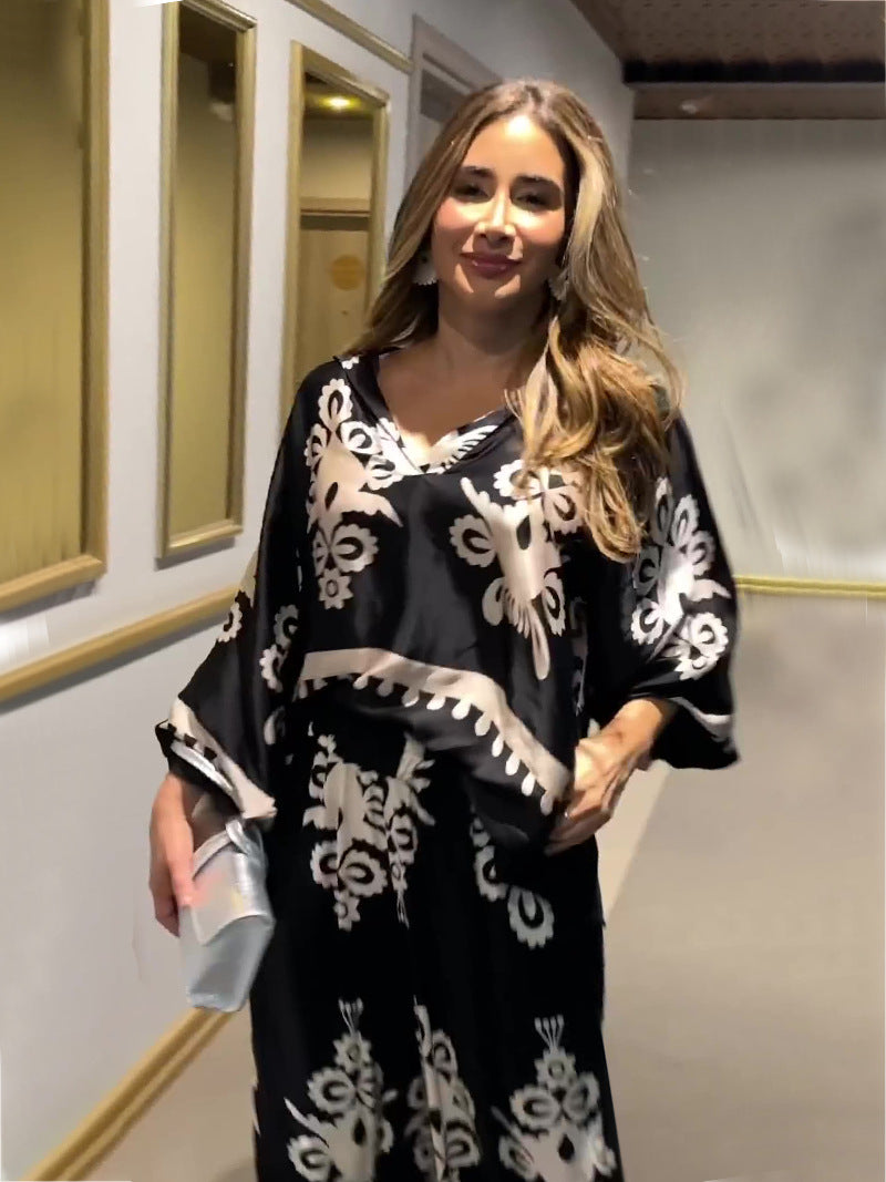 Completo donna Valstrend con top e pantaloni a maniche lunghe, stampa irregolare europea e americana, due pezzi, moda casual.