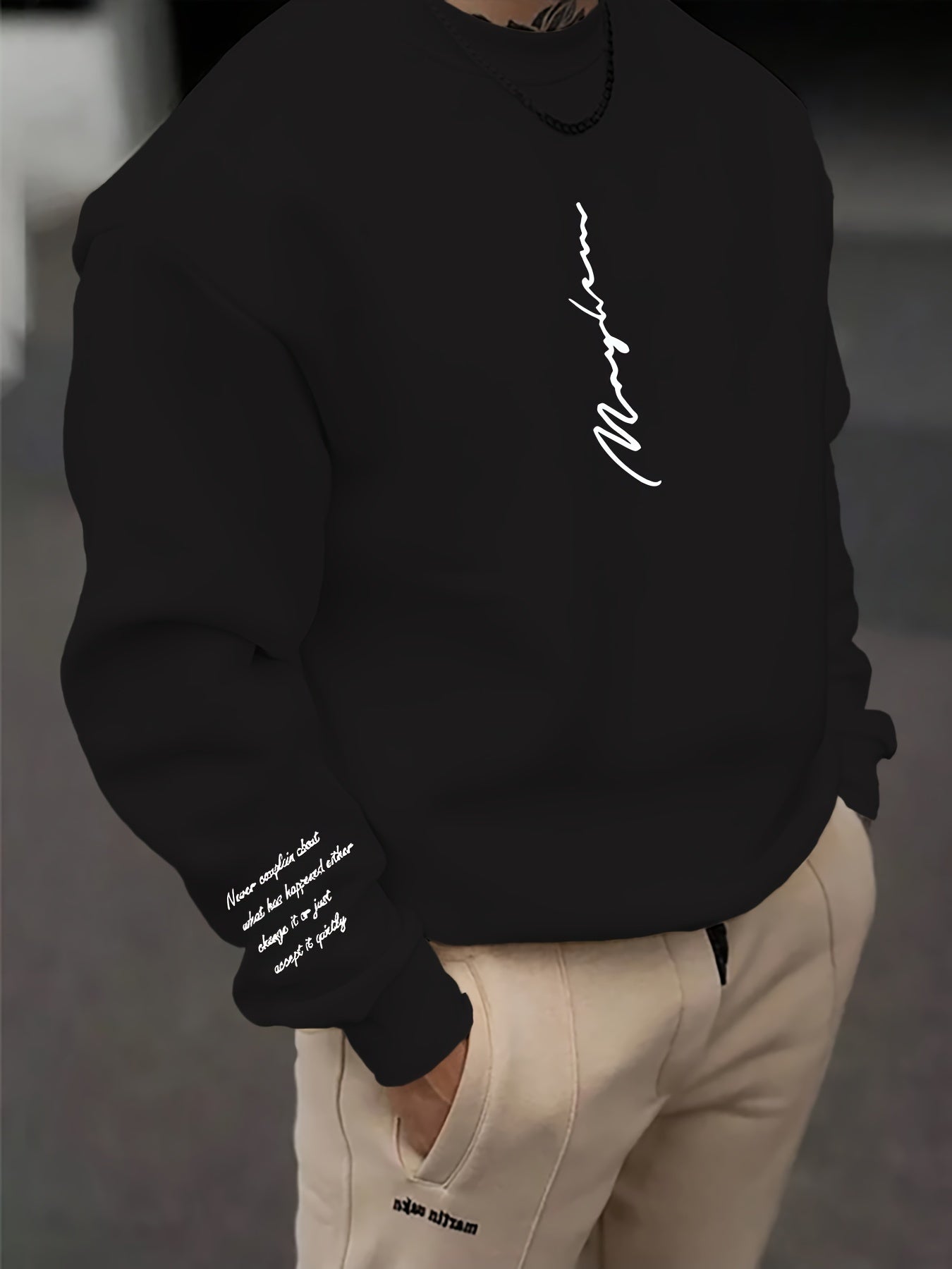 Fashion Letters Print Men's Fashionable Long Sleeve Sweatshirt - Comfortable Crew Neck, Ideal For Outdoor Sports, All-Season Style