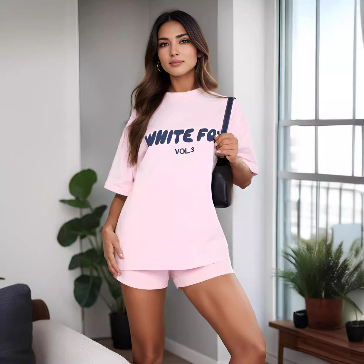 Completo sportivo Valstrend con felpa con cappuccio, maglietta a maniche corte e pantaloncini, abbigliamento casual per allenamento