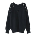 Maglione in maglia a maniche lunghe con fibbia in metallo stile coreano, design vuoto e dettagli eleganti, marca Valstrend.