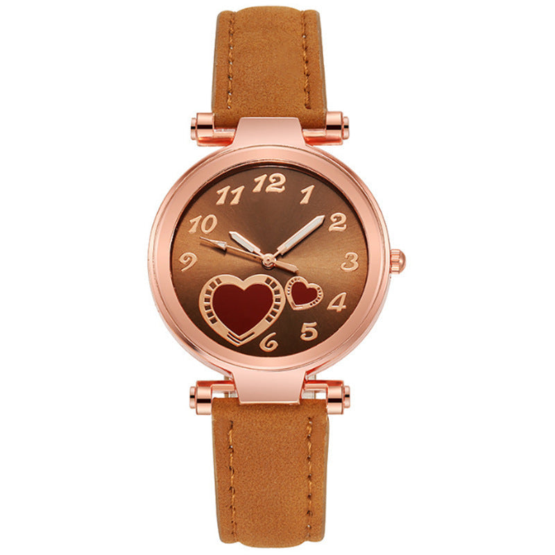 Orologio retro da donna Valstrend Style Love Watch con cinturino in pelle e quadrante decorato con cuori, stile vintage elegante