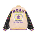 Giacca in pelle PU da uomo Valstrend con ricamo a lettere e stile baseball, perfetta per un look hip hop e casual.