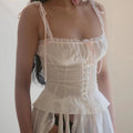 New Sexy Pleated Hanging Shoulder Low Collar Button Lace Tight Women's Top