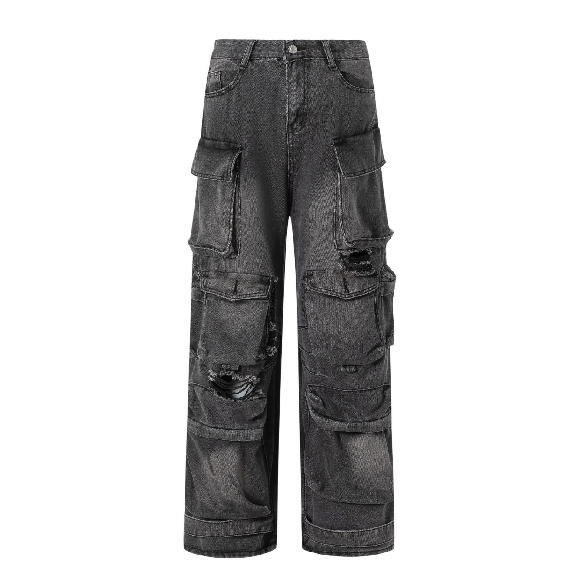 Pantaloni donna in jeans cargo con tasche, stile casual, marca Valstrend shop, dettaglio delle tasche laterali e vestibilità comoda