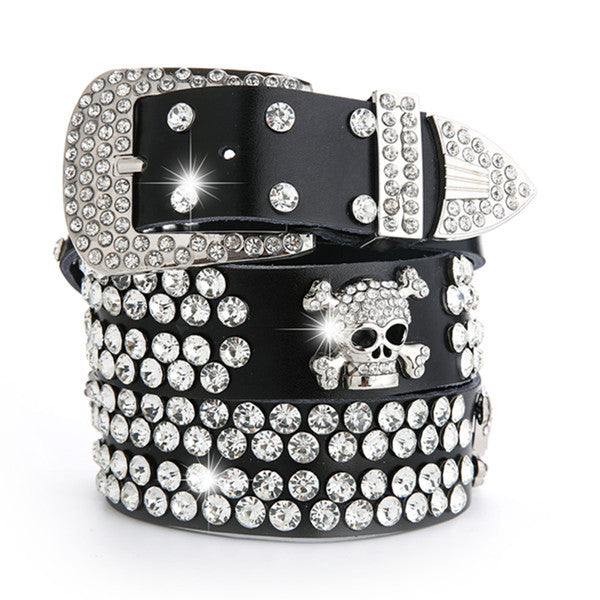 Women's Fashion Simple Rhinestone Genuine Leather Belt