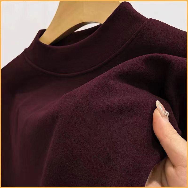 Maglietta da uomo Valstrend con collo alto half turtleneck a maniche lunghe, tessuto tinta unita per l'autunno.