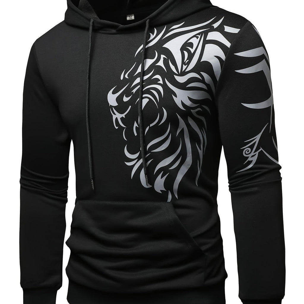 Stylish Animal Pattern Print Hoodie For Men, Comfy Long Sleeve Sweatshirt With Hood, Lightweight Breathable Top For Spring/Autumn Wear