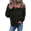 Felpa slim fit Valstrend off-shoulder con lacci, maniche lunghe e taglio aderente, ideale per look casual e alla moda.