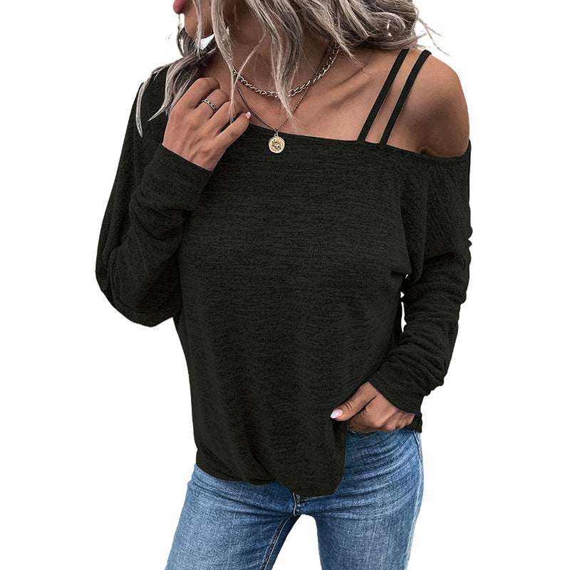 Felpa slim fit Valstrend off-shoulder con lacci, maniche lunghe e taglio aderente, ideale per look casual e alla moda.