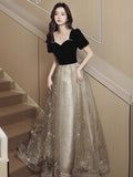 Vestito da sera femminile nero di lusso francese Valstrend, elegante abito lungo e raffinato per occasioni speciali.