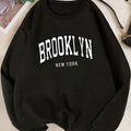 Brooklyn New York Sweatshirt for Women - Adult Polyester Knit Pullover with Round Neck, Casual Sports Hoodie, All-Season Elastic Fabric, Random Print Design