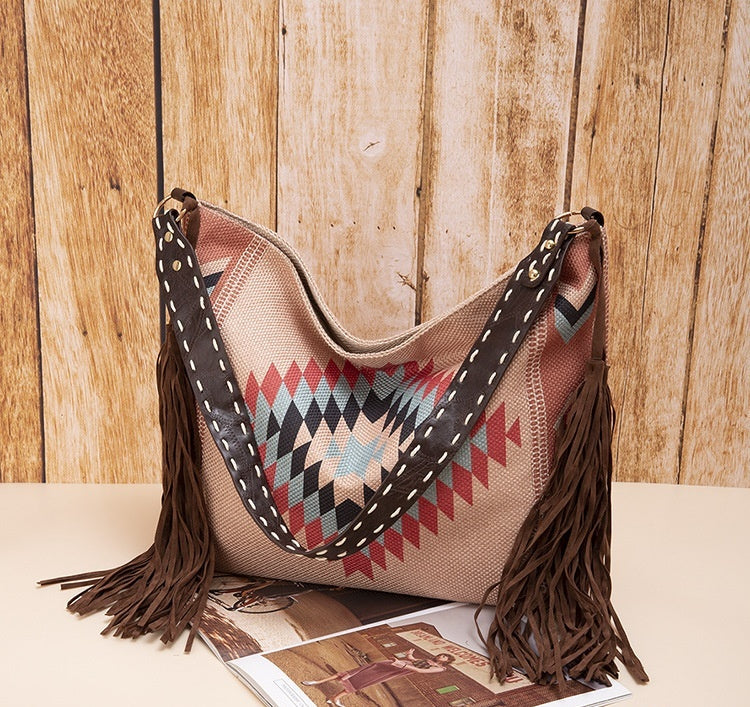 Retro Tassel Cotton And Linen Women's Bag Portable