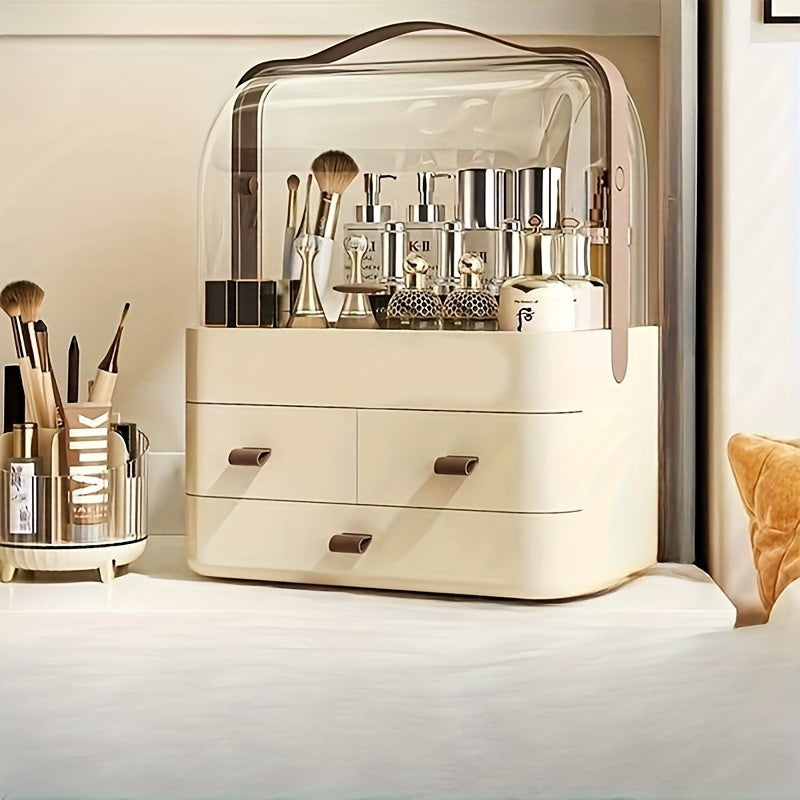 Large Capacity Cosmetic Organizer with Drawer - Lightweight Plastic Makeup Storage Box for Bathroom Countertop & Vanity