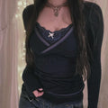 Women's Long-sleeved T-shirt Lace Bow Top Sexy Slim Bottoming Shirt