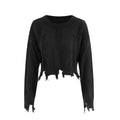Maglione corto con fori irregolari e stile trendy, marca Valstrend Shop, mostra dettagli e design moderno.