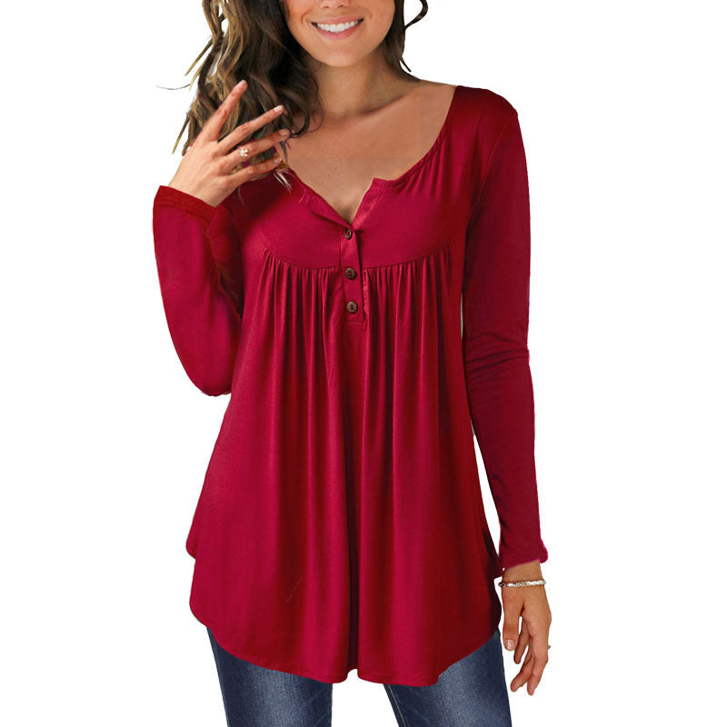 Women's Printed Plus Size Deep V Pullover T-shirt
