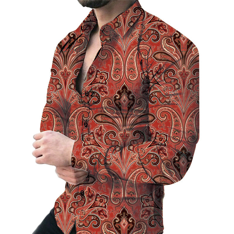 Camicia da uomo casual a maniche lunghe con motivo floreale grande, marca Valstrend Shop, in tessuto leggero e colorato.
