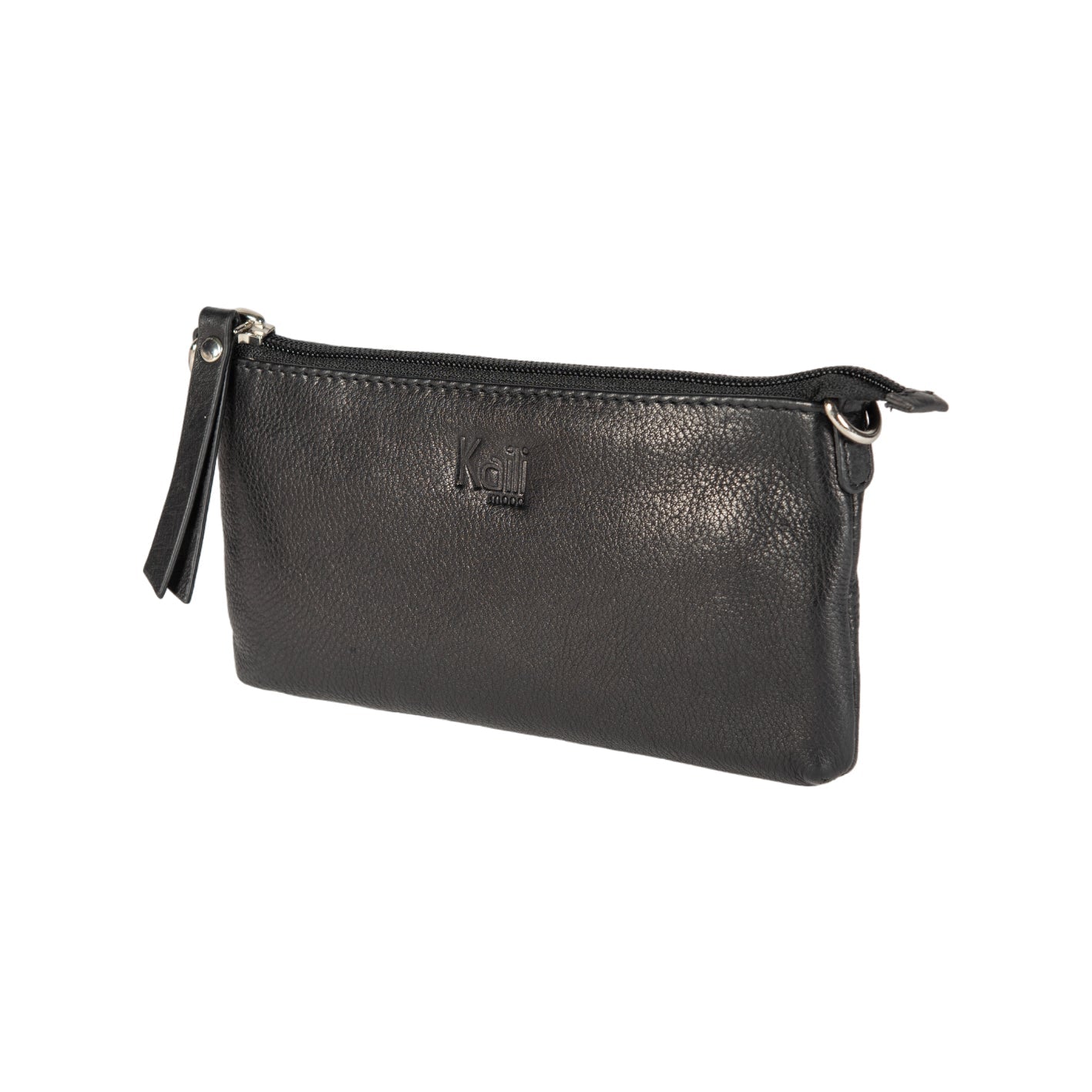 Tracollina donna Kaili Mood in vera pelle pieno fiore nero, con tracolla rimovibile e accessori nickel lucido.