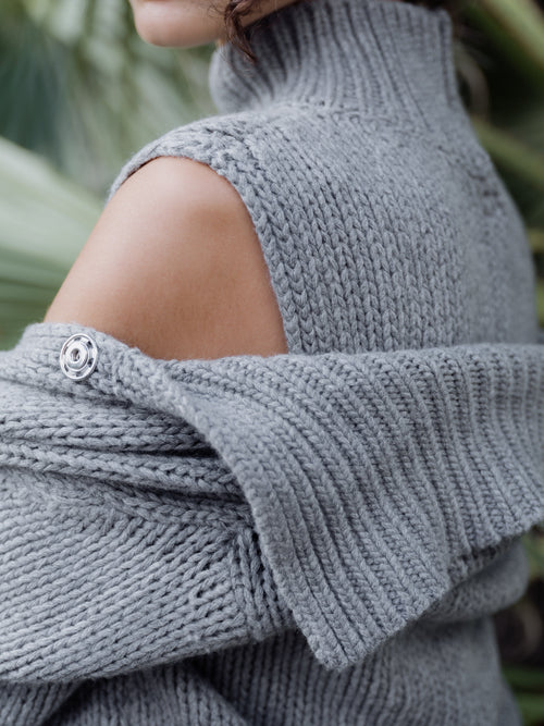 Cardigan chunky in misto cashmere Lèmme, maglia in maglia spessa color grigio acciaio, morbido e caldo da uomo e donna