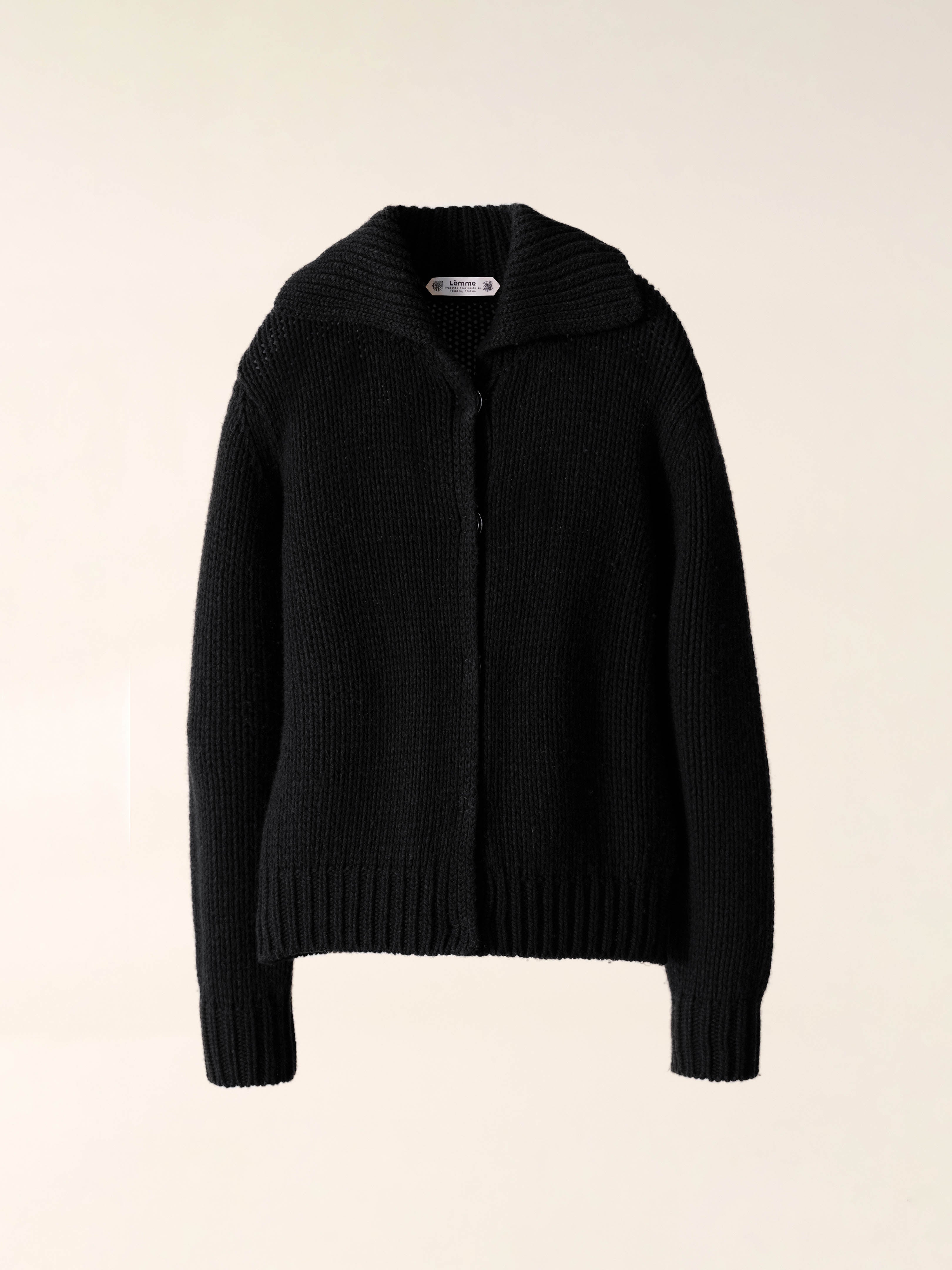 Cardigan chunky in misto cashmere Lèmme, maglia robusta e calda in grigio acciaio con collo a V.