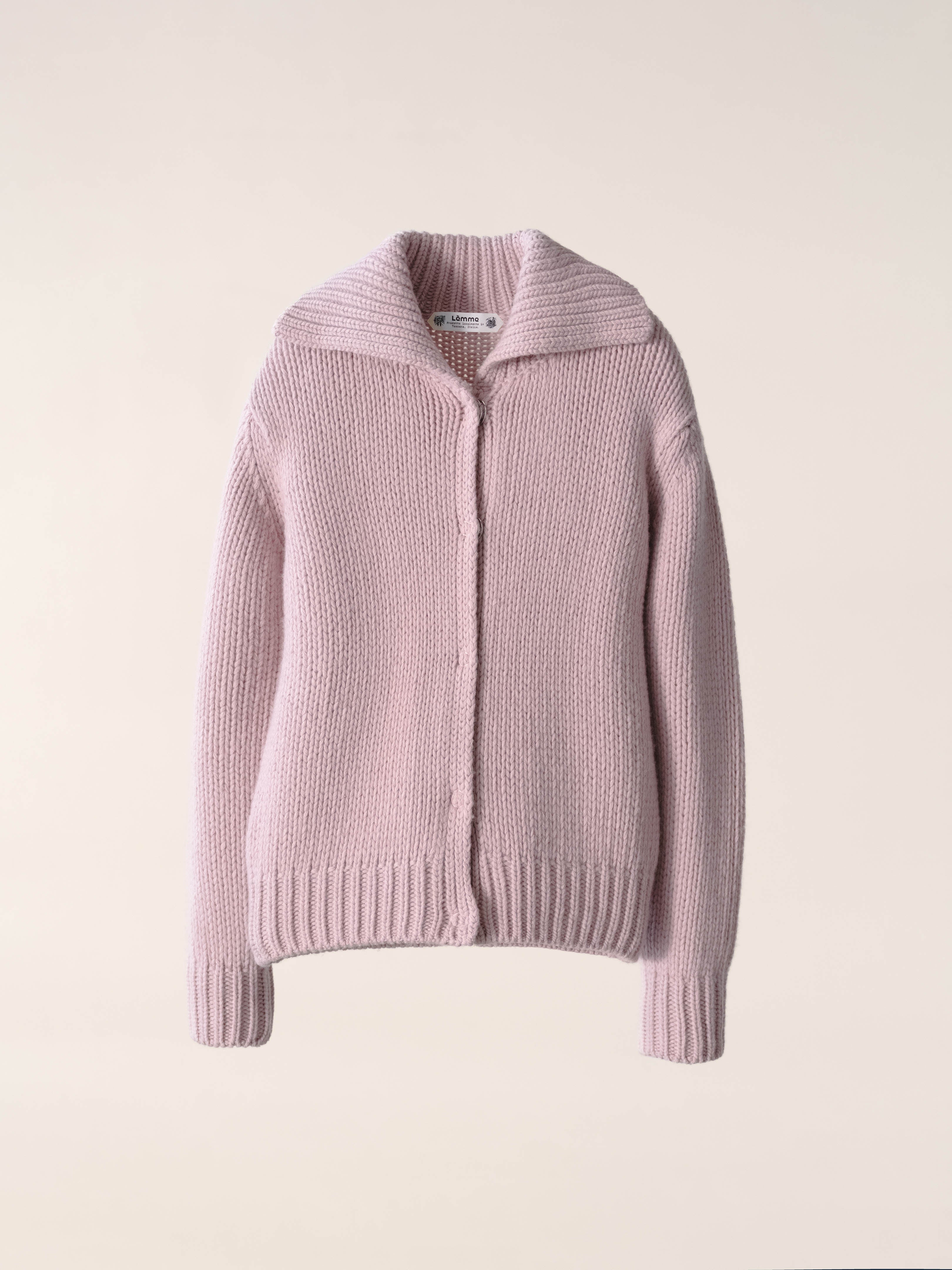 Cardigan chunky in misto cashmere Lèmme, maglia in tessuto grigio acciaio con texture morbida e avvolgente.