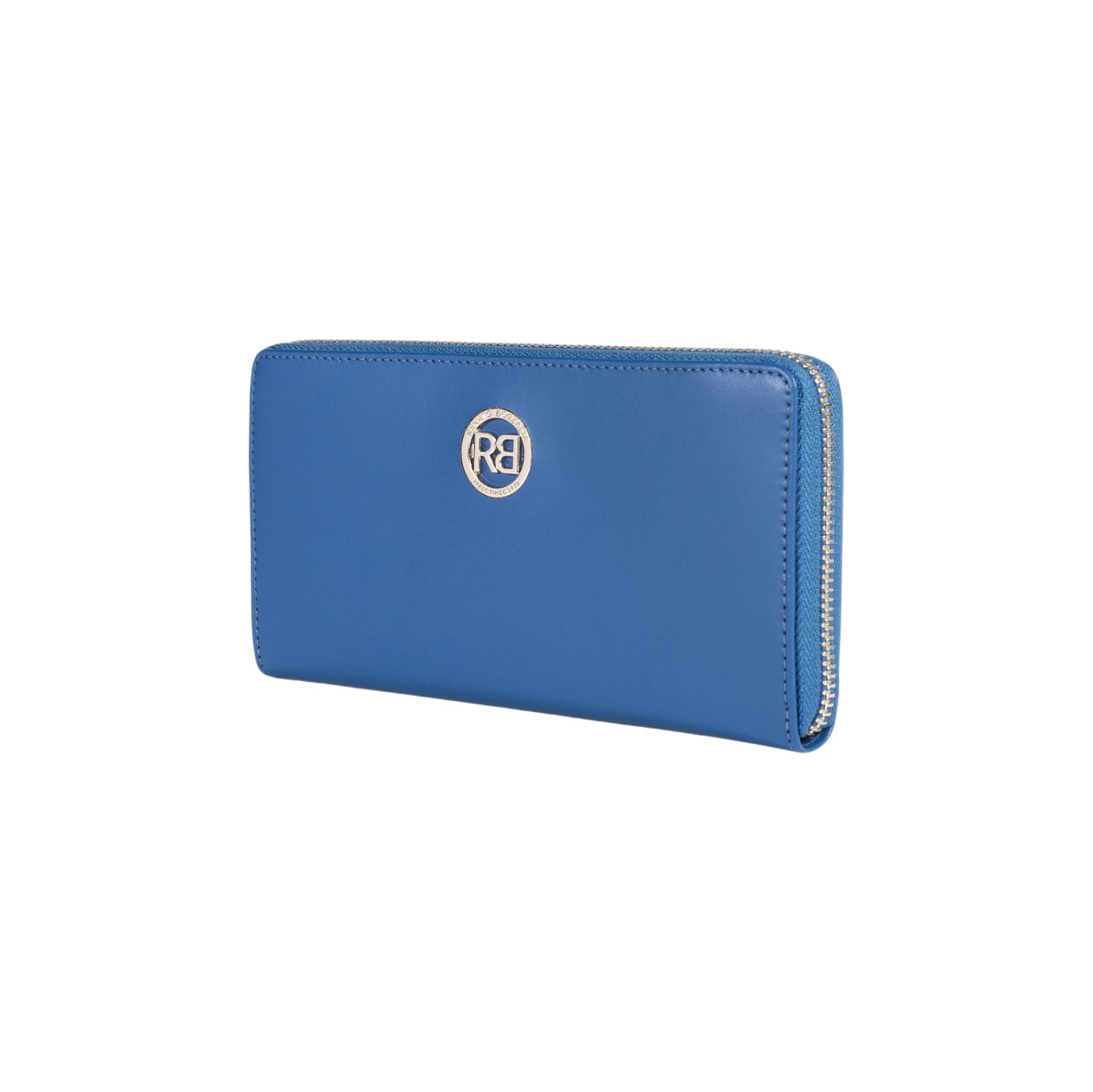 Portafoglio donna con zip in pelle genuina opaca blu reale, accessorio italiano RENATO BORZATTA, dimensioni 20x10x2,5 cm.