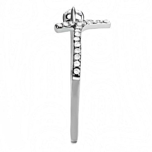 Anello in acciaio inox lucido ad alta lucentezza senza placcatura con pietre AAA di Sajishop, dettaglio di design elegante.