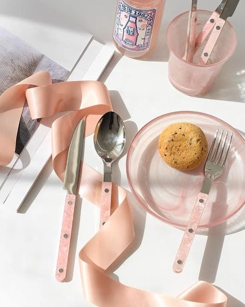 Set di 10 posate moderne ed eleganti di Sajishop, in acciaio con finitura rosa, per tavola raffinata e contemporanea