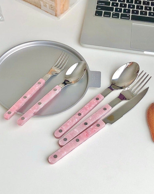 Set di 10 posate moderne ed eleganti Pinky Salt Lake di Sajishop, manico sottile e design raffinato per tavole sofisticate.