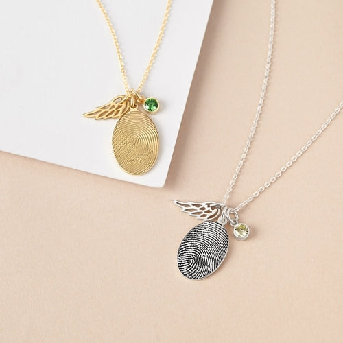Collana con impronta digitale e pietra di nascita di Sajishop, collana di gioielli con impronta e pietra preziosa rosa oro