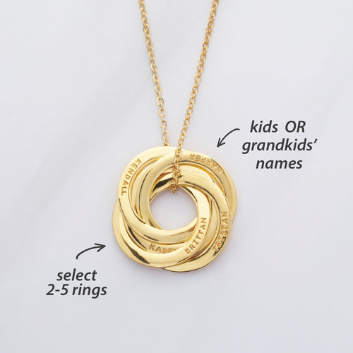 Collana per bambini con nome personalizzato in oro rosa, decorata con due anelli, regalo per nonna, collana famiglia Sajishop