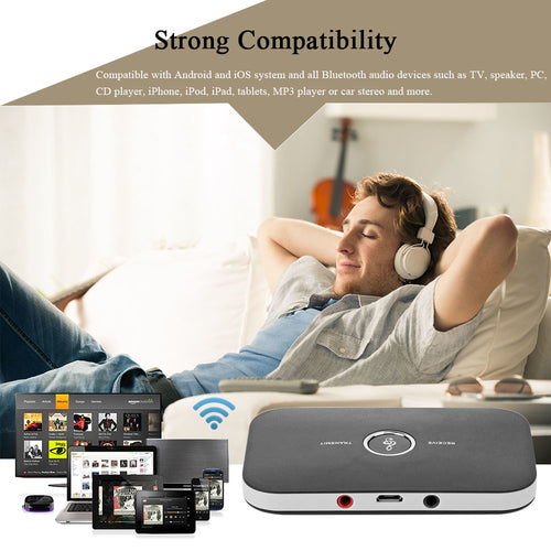Trasmettitore e ricevitore audio Bluetooth 4.1 Sajishop, dispositivo 2 in 1 con design compatto e funzionalità wireless.