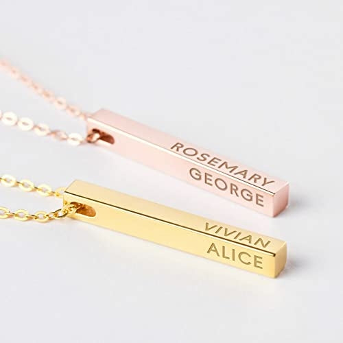 Collana personalizzata per mamma Sajishop con barre laterali, incisioni con nomi dei figli in oro placcato da 22 pollici.