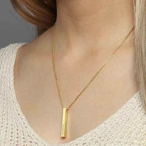Collana personalizzata per madre Sajishop, oro placcato da 22 pollici, con quattro barre e nomi dei figli, elegante e simbolica.