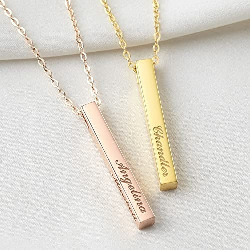 Collana madre personalizzata Sajishop in oro placcato con quattro barre laterali e nomi dei figli, lunghezza 22 pollici.