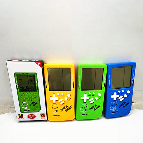 Giocatore portatile Tetris retrò per bambini, colore giallo, marca Sajishop, con schermo e pulsanti visibili.