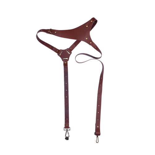 Cinghia da spalla in pelle autentica per fotocamera, regolabile, Sajishop, mostra la cinghia con dettagli in pelle naturale.