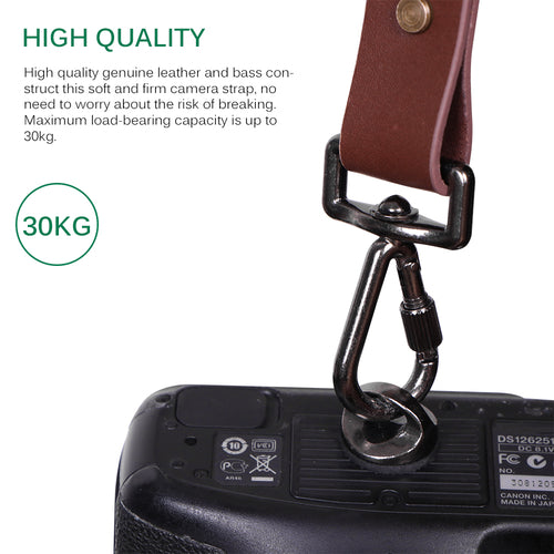 Cinghia da spalla per fotocamera in vera pelle Sajishop, regolabile e resistente, visibile in dettaglio nell'immagine.
