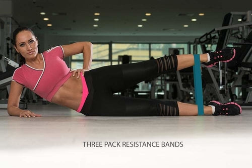 Set di fasce elastiche Sajishop per recupero muscolare e allenamento, tre bande resistenti di diverse intensità.