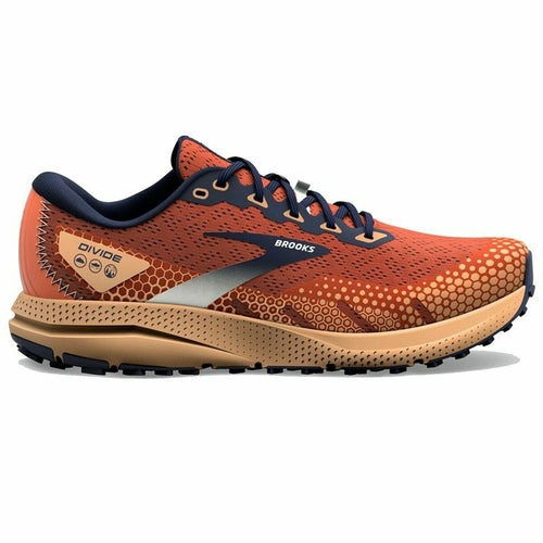 Scarpe da corsa Brooks Divide 3 arancioni per adulti, scarpe sportive maschili di Sajishop, vista frontale e dettagli.