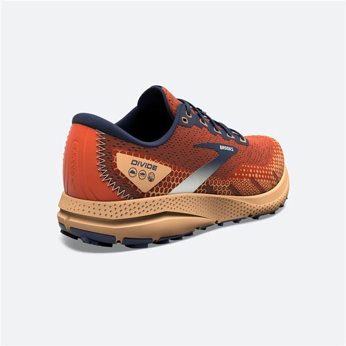 Scarpe da corsa Brooks Divide 3 arancioni per adulti, modello da uomo, con suola ammortizzata e design sportivo.